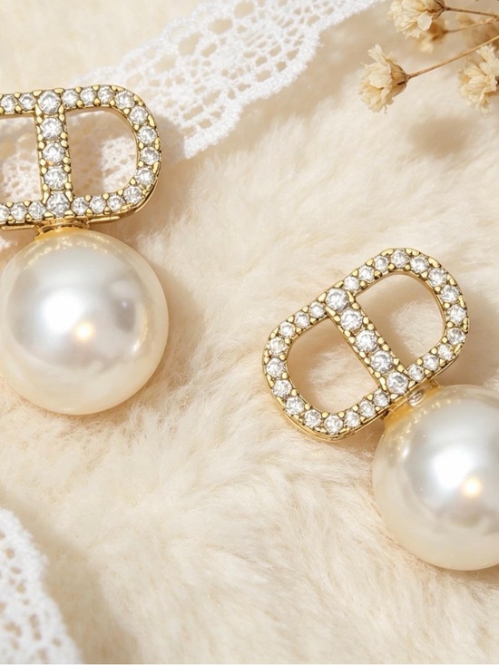 Jewelry - Gold Rhinestone Pearl Drop Earrings - Women Jewelry
